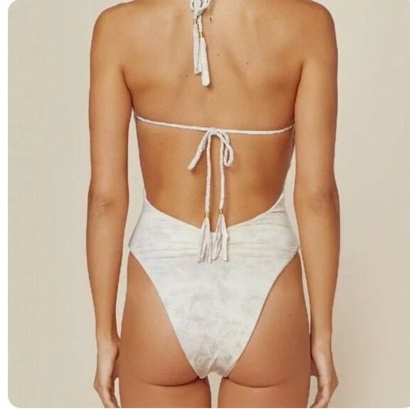 Blue Life one piece halter swimsuit with crochet deep v tie dye - Picture 4 of 10